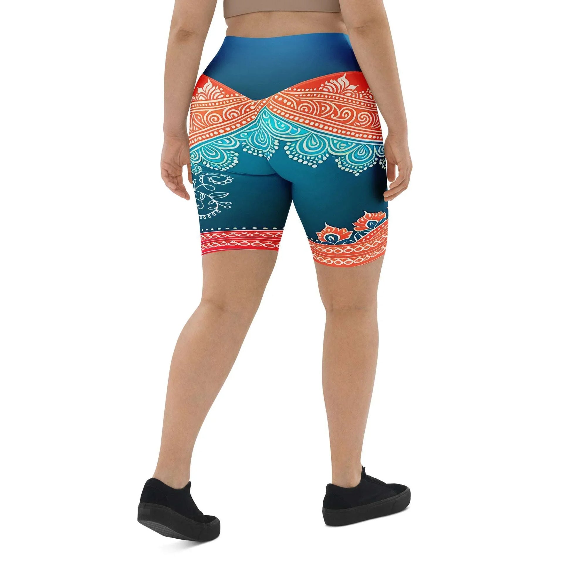 Arsha Henna - Plus Athlo Yoga Long Shorts sustainable fashion athleisure includes plus size activewear yoga clothes unique flare leggings shorts dresses one pieces travel wear for ladies