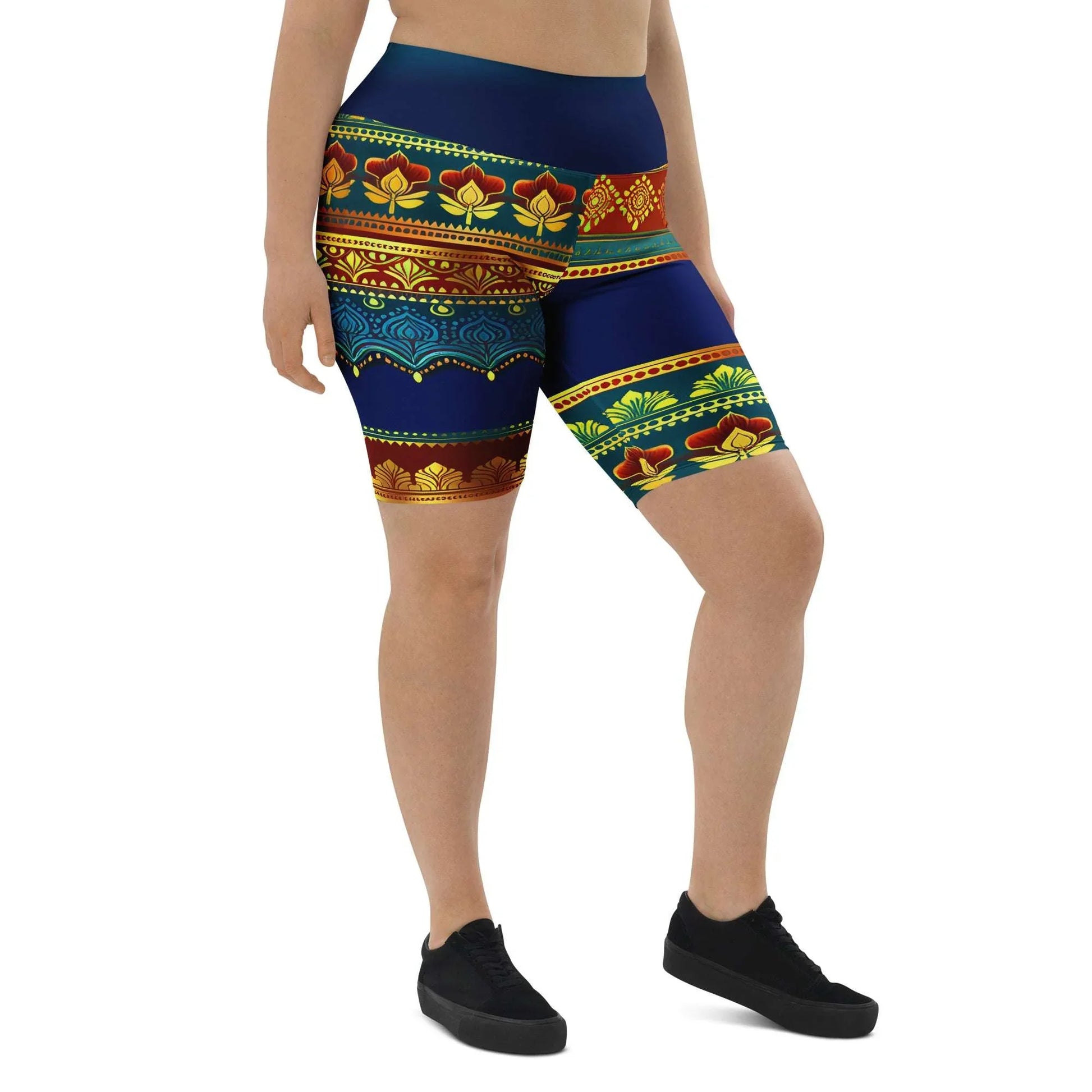 Perani Sari - Plus Athlo Yoga Long Shorts sustainable fashion athleisure includes plus size activewear yoga clothes unique flare leggings shorts dresses one pieces travel wear for ladies