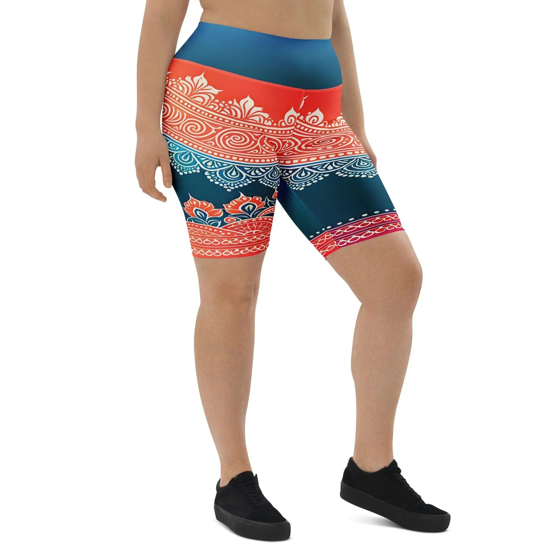 Arsha Henna - Plus Athlo Yoga Long Shorts sustainable fashion athleisure includes plus size activewear yoga clothes unique flare leggings shorts dresses one pieces travel wear for ladies