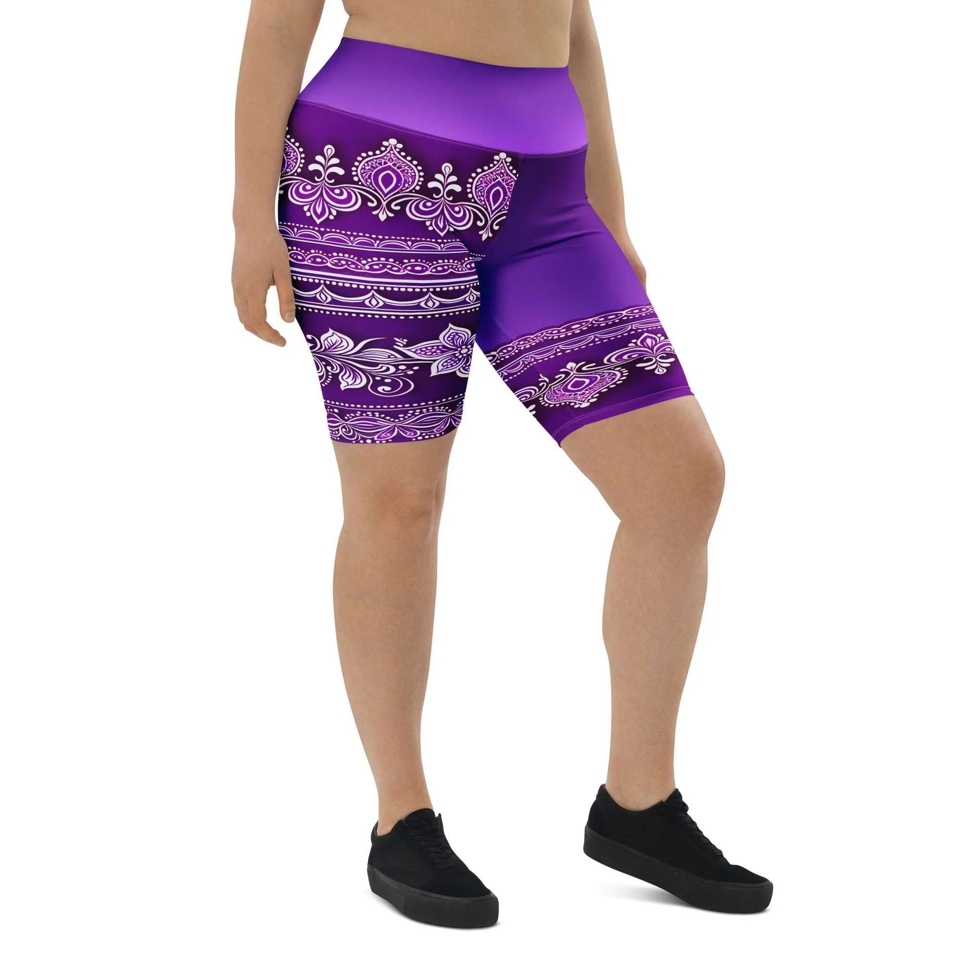 Sanavi Henna -Plus Athlo Yoga Long Shorts sustainable fashion athleisure includes plus size activewear yoga clothes unique flare leggings shorts dresses one pieces travel wear for ladies