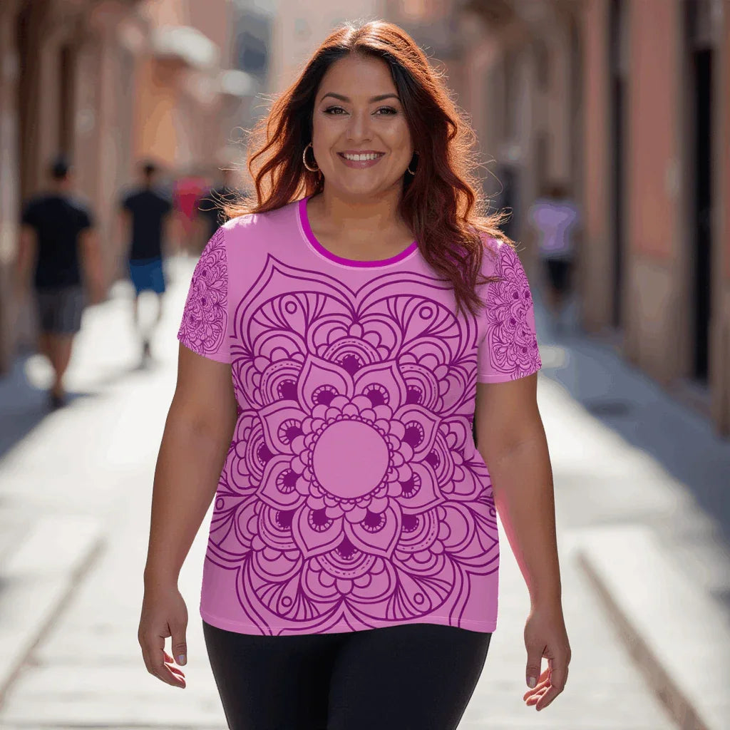 Mix Match - Pink - Plus Athlo Flex Shirt sustainable fashion athleisure includes plus size activewear yoga clothes unique flare leggings shorts dresses one pieces travel wear for ladies