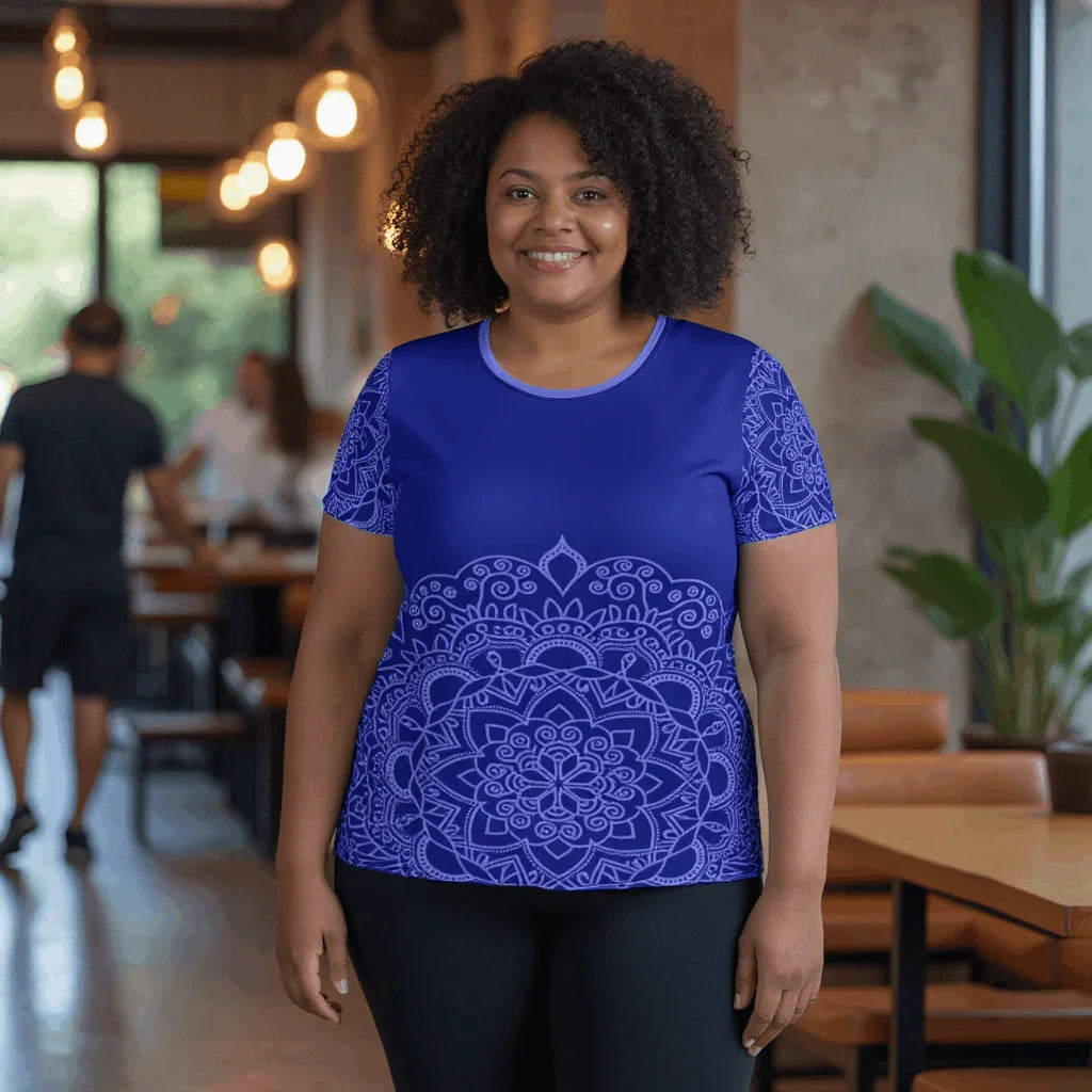 Mix Match - Blue - Plus Athlo Flex Shirt sustainable fashion athleisure includes plus size activewear yoga clothes unique flare leggings shorts dresses one pieces travel wear for ladies